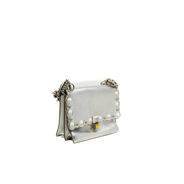 Kan I Metallic Silver Calfskin Scalloped Studded Bag PHW - L'UXE LINK