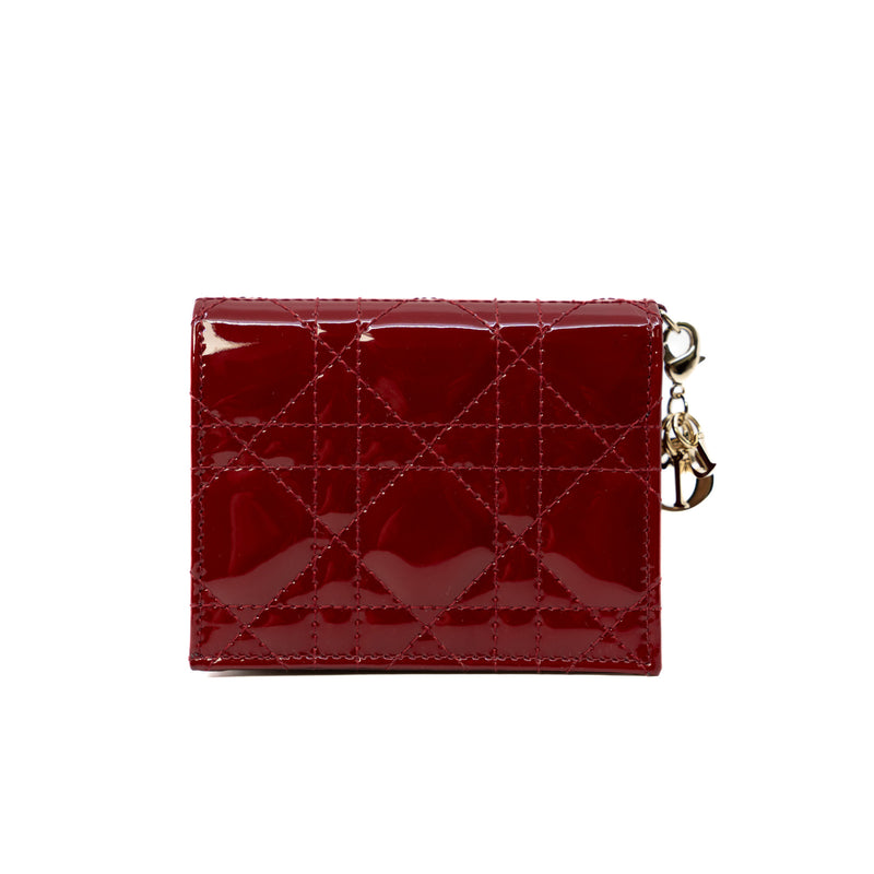 Mini Lady Dior In Cherry Red Patent Cannage Calfskin Gardenia Wallet GHW - L'UXE LINK