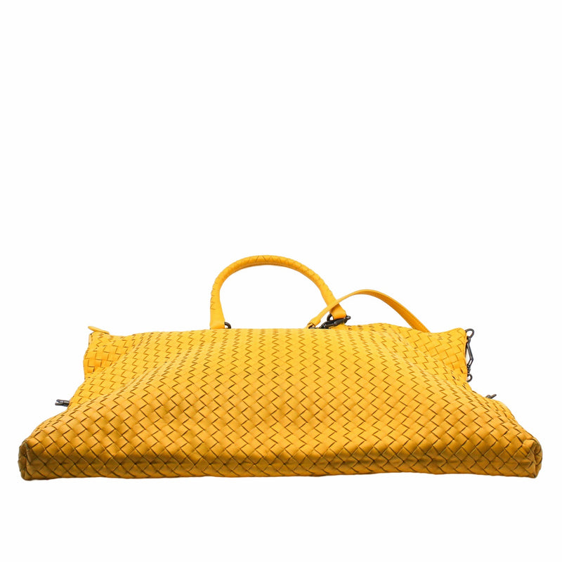 Convertible Flat Zip Tote Intrecciato Nappa Large Leather Yellow - L'UXE LINK