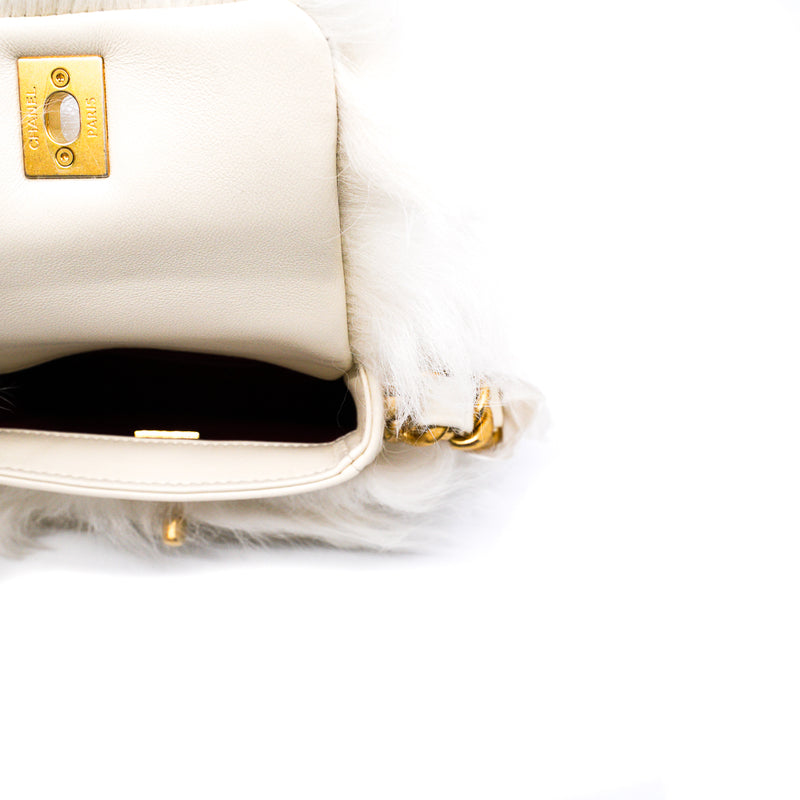 White Shearling And Lambskin Flap Bag GHW - L'UXE LINK
