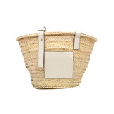 thumbnail large Square Basket Raffia/Calfskin White SHW