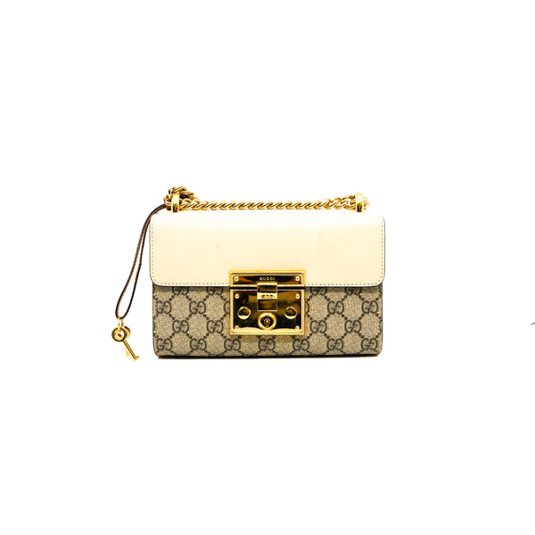 small padlock in beige leather ghw