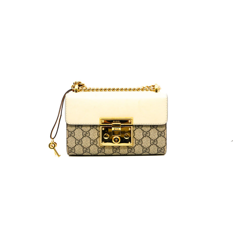 small padlock in beige leather ghw