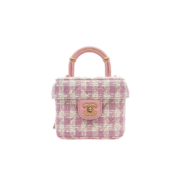 Runway Top Handle In Pink Tweed Vanity Handbag GHW - L'UXE LINK