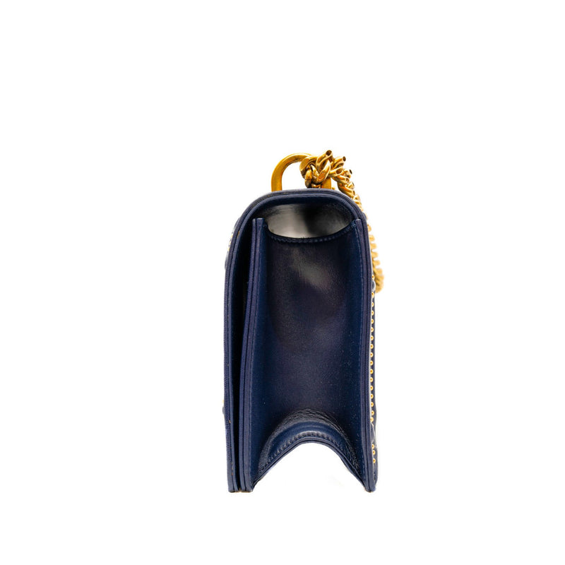 Medium Diorama Studded In Navy Lambskin Leather Flap Bag GHW - L'UXE LINK