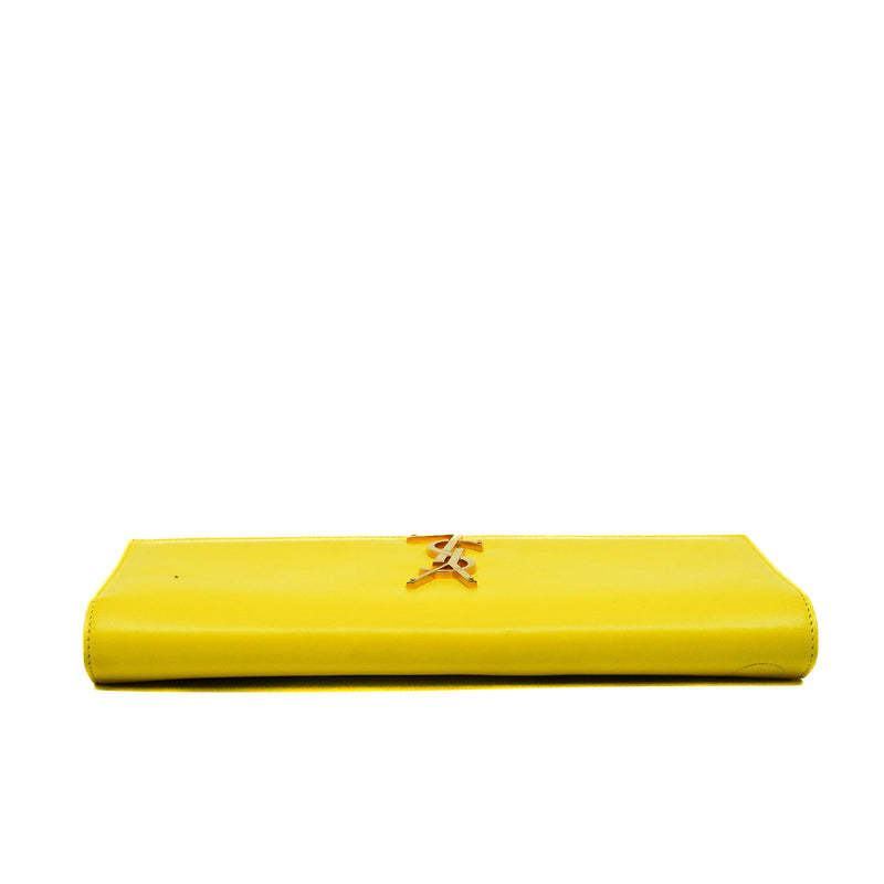 kate clutch in leather yellow ghw