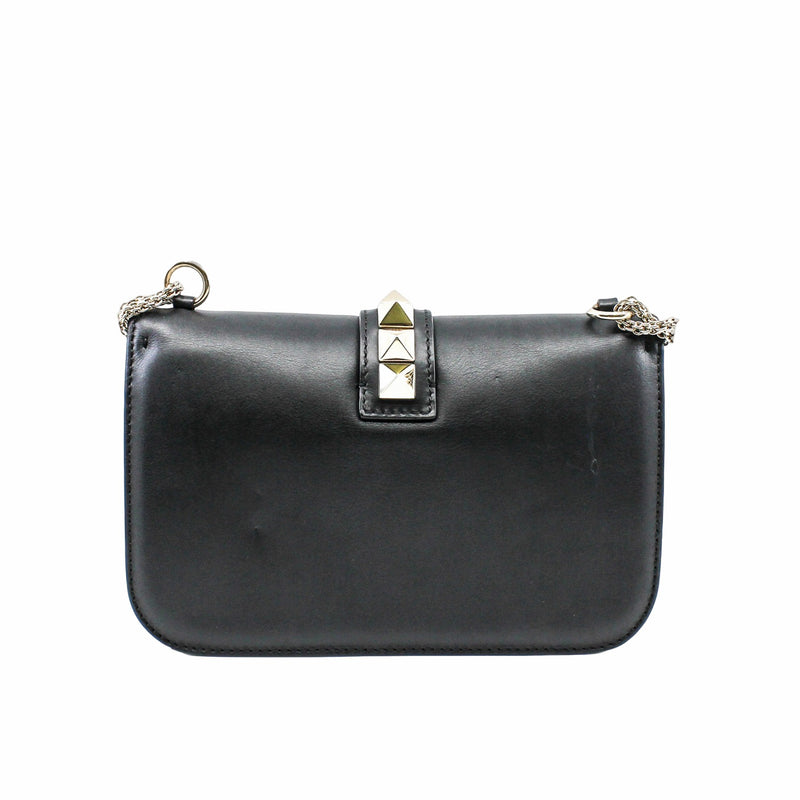 Rockstud Lock  Glam Bag leather black  ghw - L'UXE LINK