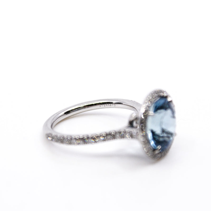 pt950 round aquamarine 3.33ct soleste single row ring size 6 - L'UXE LINK
