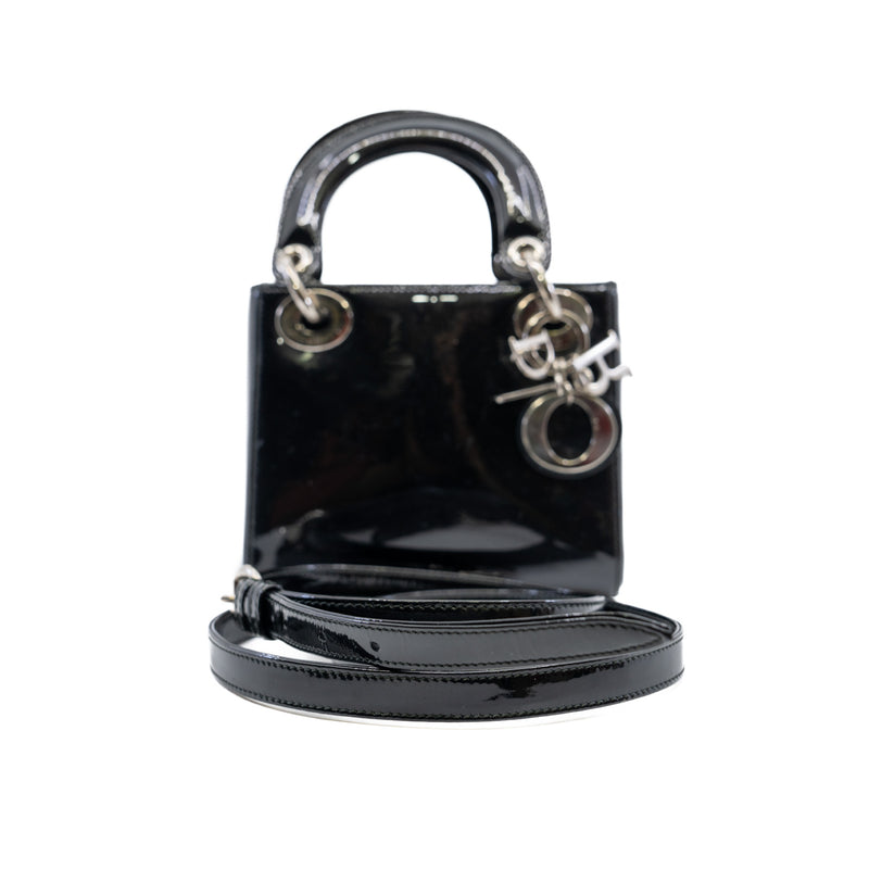 Mini Lady Dior Handbag Patent Leather Black PHW With Strap 2015 - L'UXE LINK