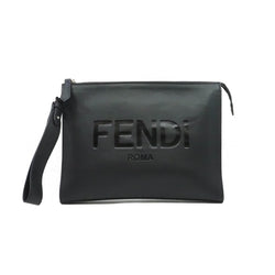 zippy letter clutch in leather black phw