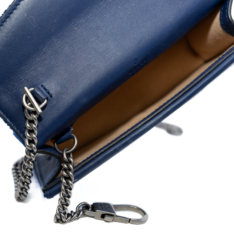 Dionysus Blue Velvet Super Mini Bag Ruthenium Hardware - L'UXE LINK