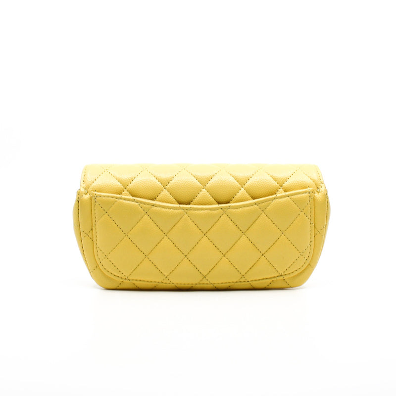 Yellow Caviar Leather Quilted Glasses Case With Chain PHW Seri 30 - L'UXE LINK