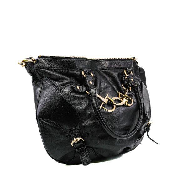 tote in leather black - L'UXE LINK