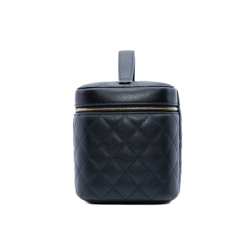 Vanity Case In Black Caviar Leather Quilted Handbag GHW Seri 28 - L'UXE LINK
