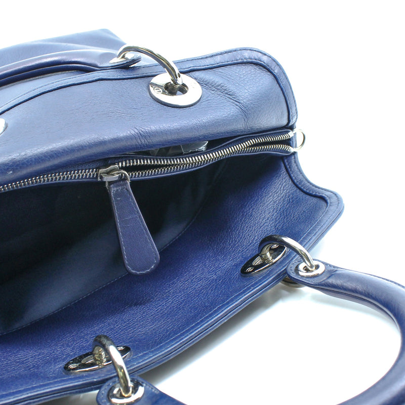 Medium Granville In Blue Calfskin Leather Handbag PHW With Strap - L'UXE LINK