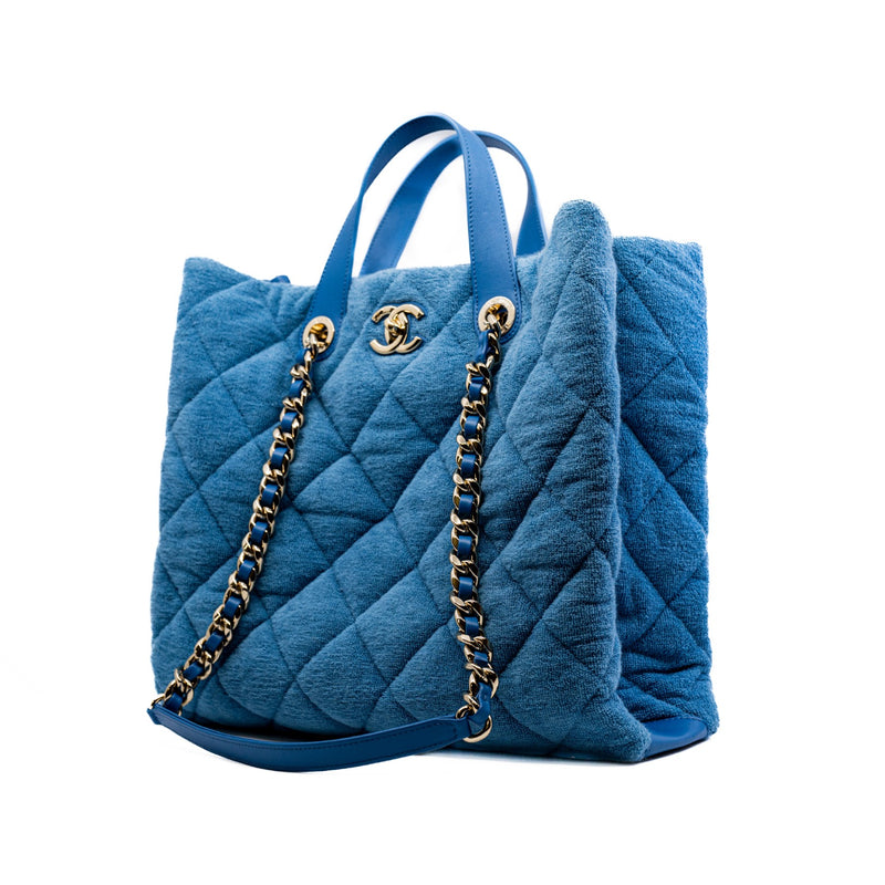 Light Blue Quilted Terry Cloth Coco Beach Shopper Tote Bag PHW Seri 30 - L'UXE LINK