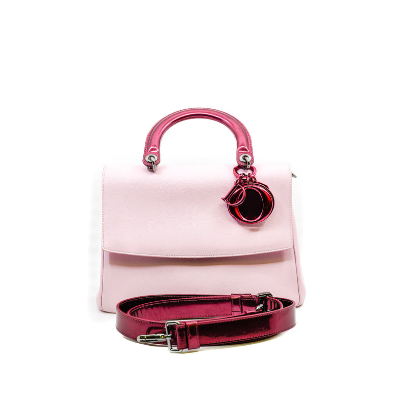 Medium Be Dior In Pink Leather Top Handle Flap Bag Multi Hardware With Strap