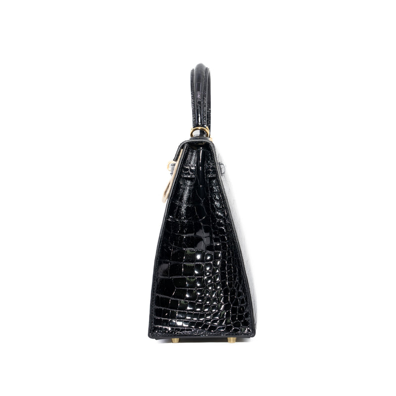 Kelly 25 Crocodile Leather GHW Black Z Stamp - L'UXE LINK