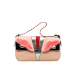 thumbnail Fendi monster baguette clutch in leather/fur pink