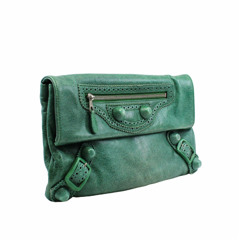 clutch leather green phw