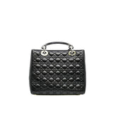 thumbnail medium lady dior in black leather with floral/ccd handle phw