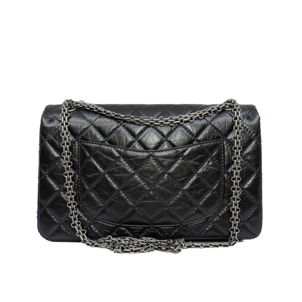 2.55 Reissue 227 Double Flap Bag Black Calf Ruthenium Hardware Seri #Lu3 - L'UXE LINK