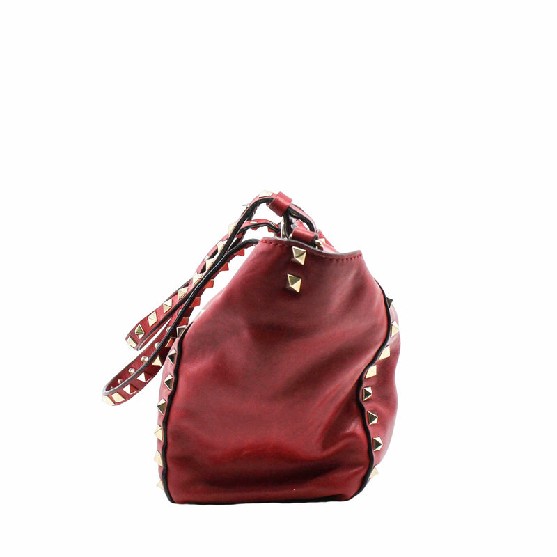Rockstud Tote Pebbled Small Leather Red PHW
