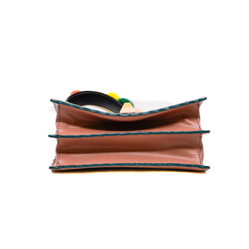 Small Kan I Scallop Pink In English Rose Bag with Mink Fur Pom Pom Mini Strap You Black - L'UXE LINK