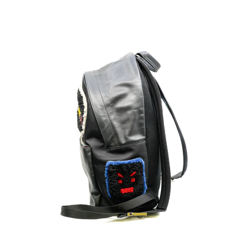 Shearling Emoticon Black Leather/Nylon Backpack PHW