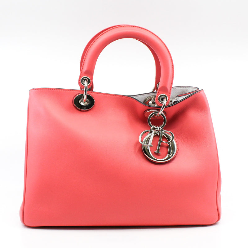 Medium Diorissimo In Coral Pink Calfskin Handbag PHW With Strap - L'UXE LINK