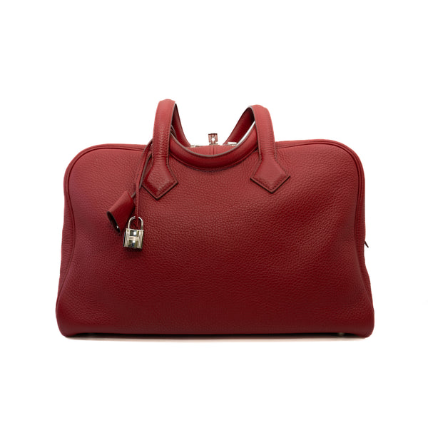 Victoria 35 Buckle Bag Clemence Leather Red PHW Q Stamp - L'UXE LINK