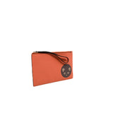 thumbnail Moynat clutch with cat print in orange/ brown leather ghw