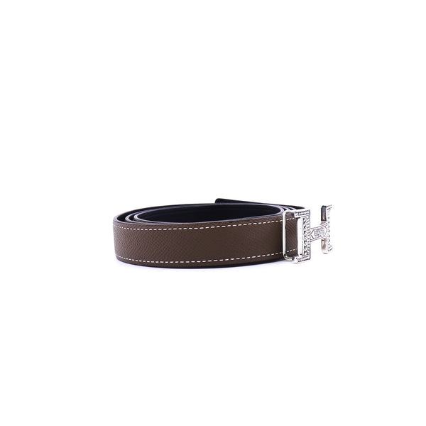 Mini Constance Touareg In 24mm Etoupe/Black Belt Buckle And Reversible Epsom/Swift Leather Strap Size 100 - L'UXE LINK