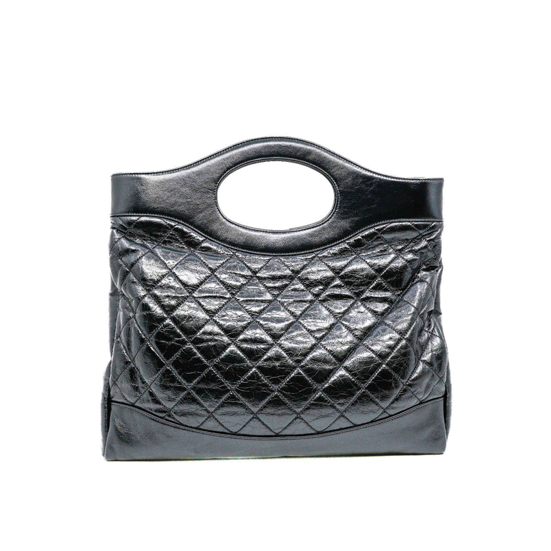 Medium 31 Black Shiny Quilted Calfskin Shopping Bag GHW Seri 28 - L'UXE LINK