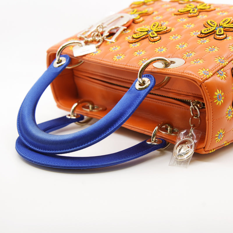 Medium Christian Dior x Jamilla Okubo In Orange/Blue Leather Lady Dior Bag GHW With Strap
