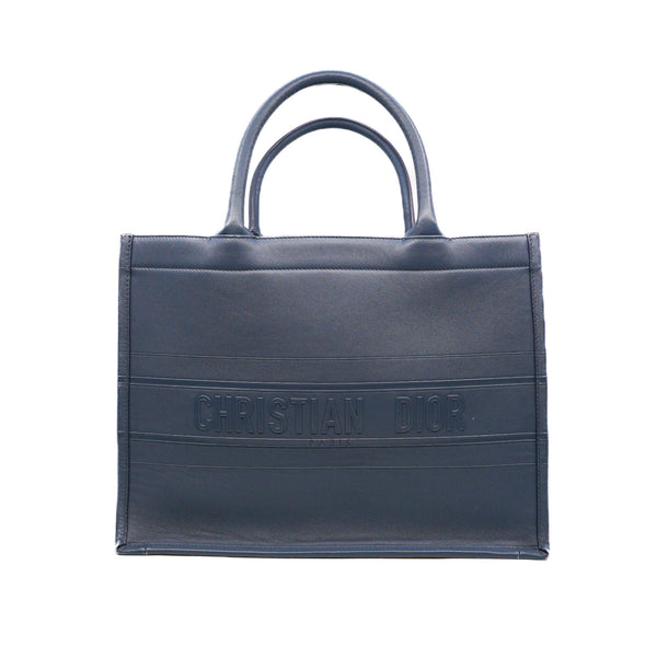 Medium Book Tote In Navy Embossed Leather 2020 - L'UXE LINK