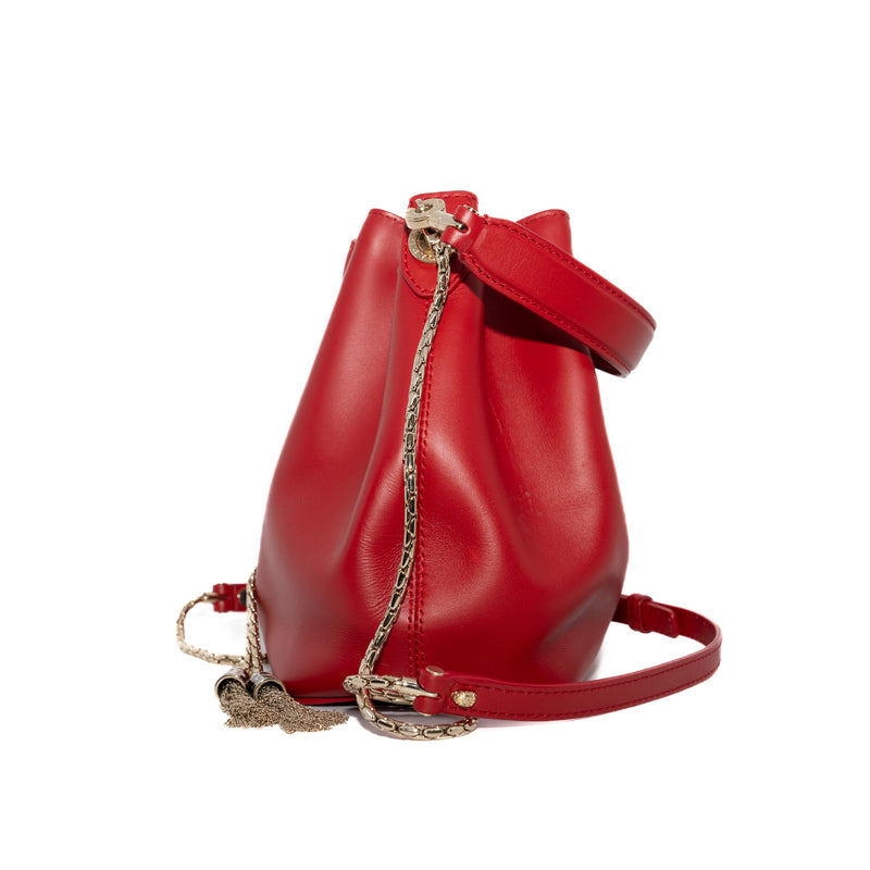 Serpenti Small Forever Calf Leather Red Bucket Bag LGHW - L'UXE LINK