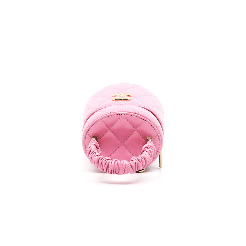 Mini Vanity Case With Ruched Handle In Pink Lambskin Quilted Handbag GHW Seri 32 - L'UXE LINK