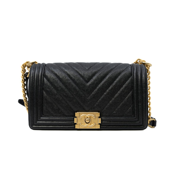 Medium Leboy Chevron In Black Caviar Leather Flap Bag GHW Seri 26