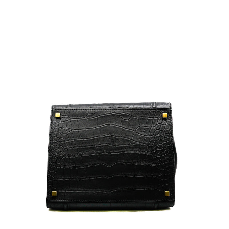 Medium Phantom Luggage In Black Croc Embossed Leather Tote Bag GHW - L'UXE LINK
