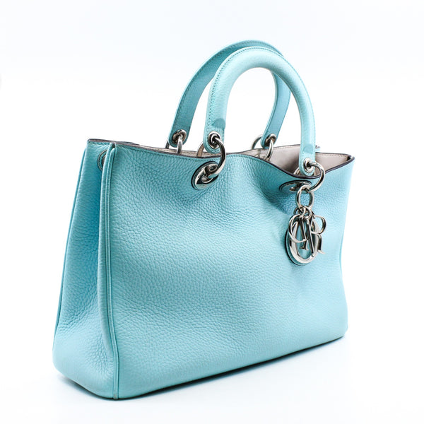Medium Diorissimo Mint Blue/Grey Calfskin Handbag PHW With Strap - L'UXE LINK