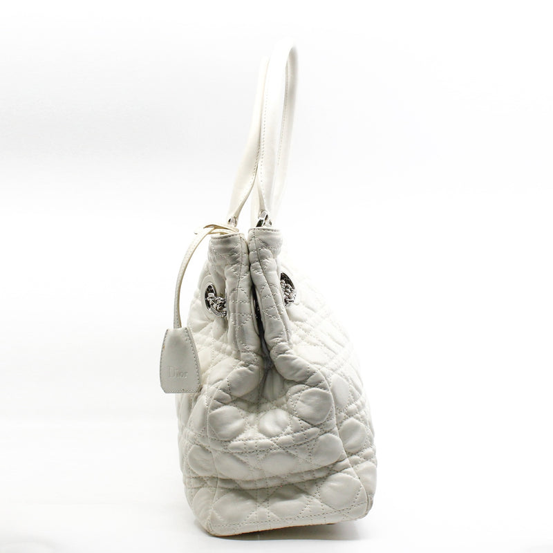 White Cannage Leather Chri Chri Tote Bag PHW - L'UXE LINK