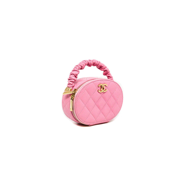 Mini Pink Round Vanity Lambskin Top Handle LGHW Seri 32 - L'UXE LINK