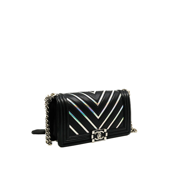 Medium Leboy Iridescent/Black Lambskin/PVC Chevron Flap Bag PHW Seri 24 - L'UXE LINK