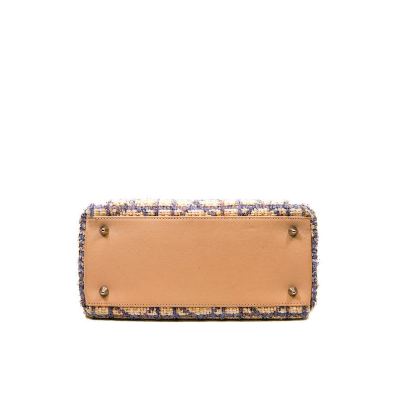 Medium Lady Dior In Beige/Purple Tweed Cannage Handbag PHW (No Strap)