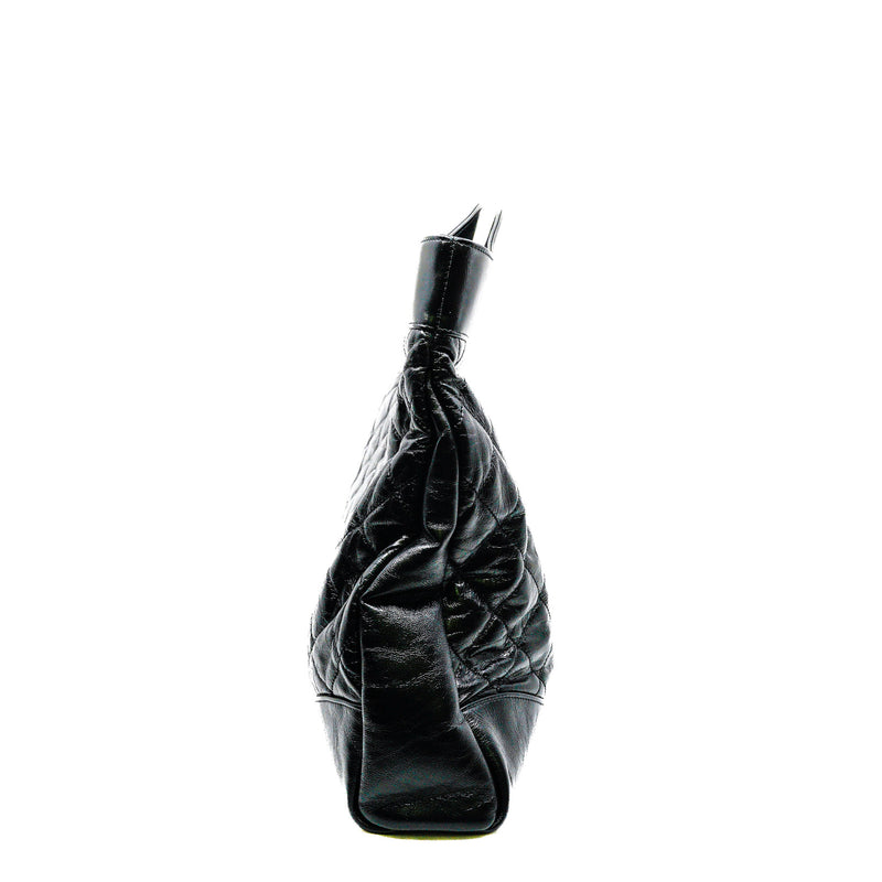 Medium 31 Black Shiny Quilted Calfskin Shopping Bag GHW Seri 28 - L'UXE LINK