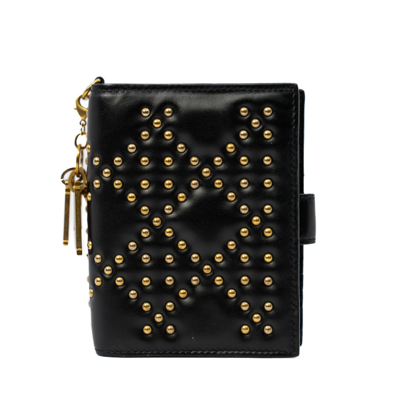 Lady Dior Black Lambskin Cannage Studded Compact Wallet GHW 2016 L UXE LINK
