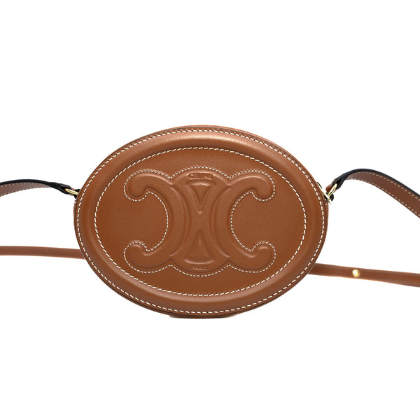 Crossbody Oval Purse Cuir Triomphe In Smooth Calfskin Tan