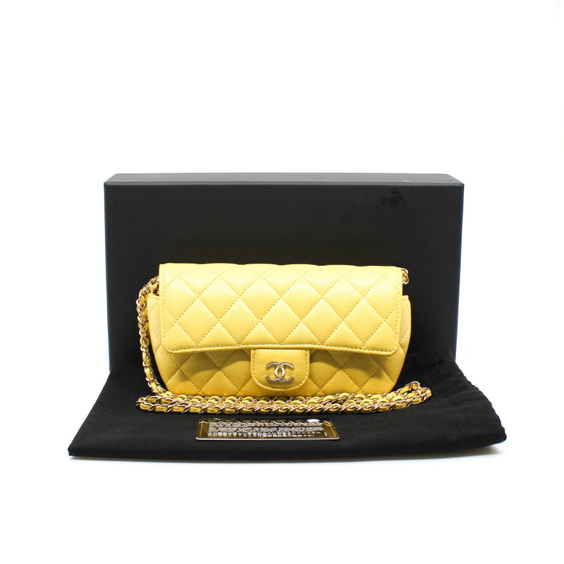 Yellow Caviar Leather Quilted Glasses Case With Chain PHW Seri 30 - L'UXE LINK