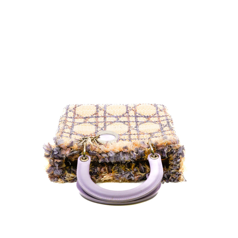 Medium Lady Dior In Beige/Purple Tweed Cannage Handbag PHW (No Strap)